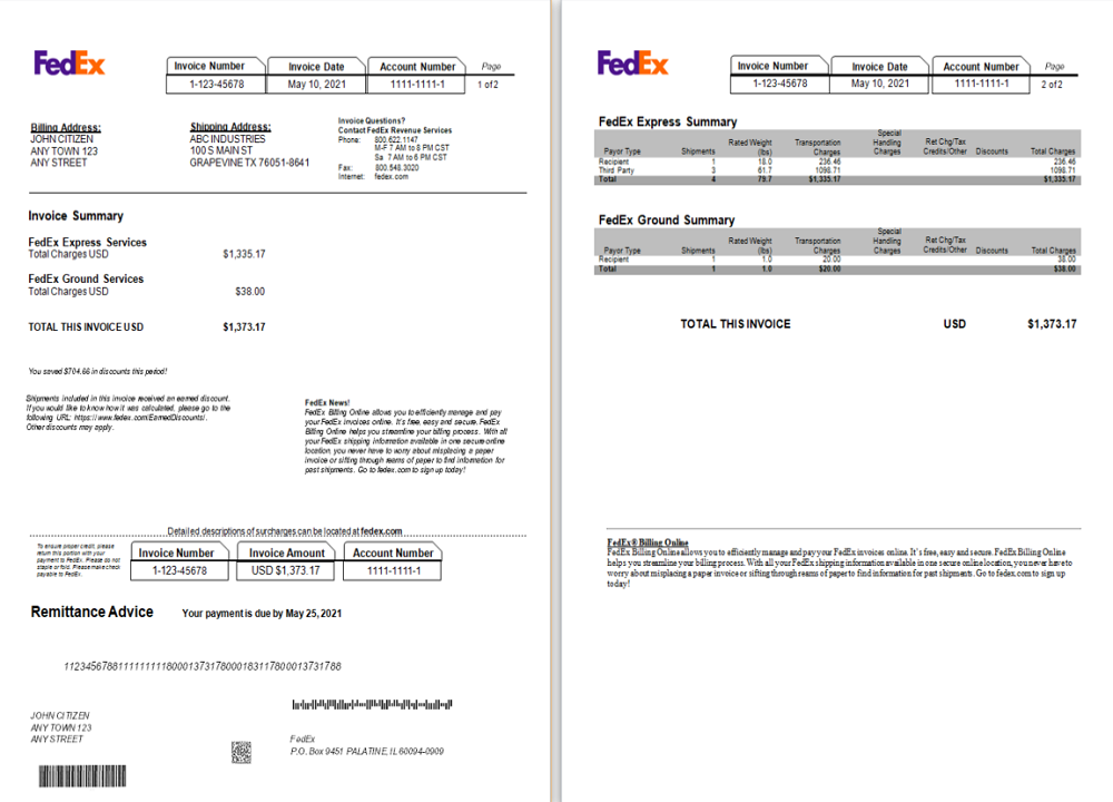 USA Fedex invoice PSD template